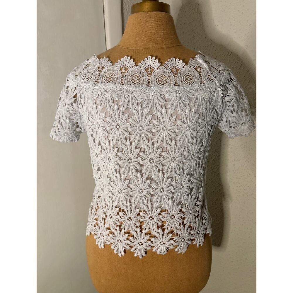 Handmade Vintage White Floral Lace Shirt XS Cottagecore Fairycore Tomatogirl
